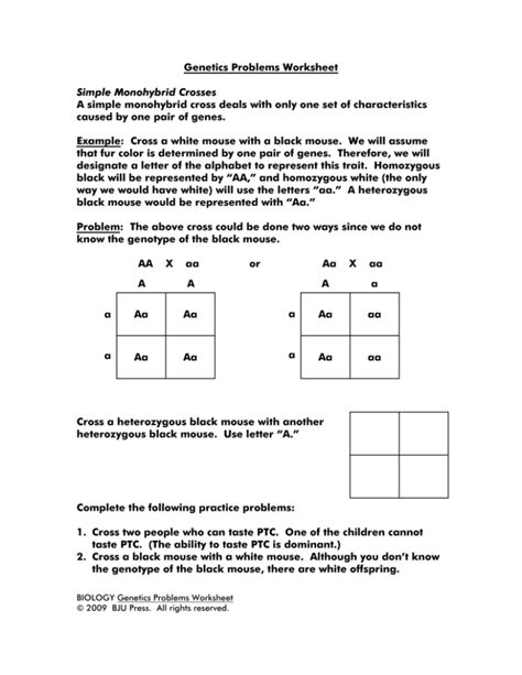 monohybrid cross practice problems.